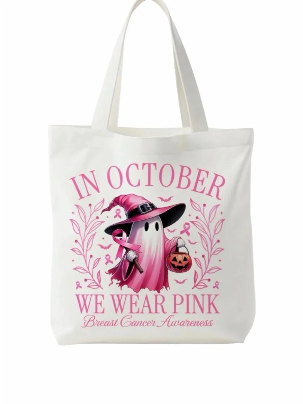 Breast Cancer Awareness Pink Ghost Tote Bag - In October We Wear Pink New